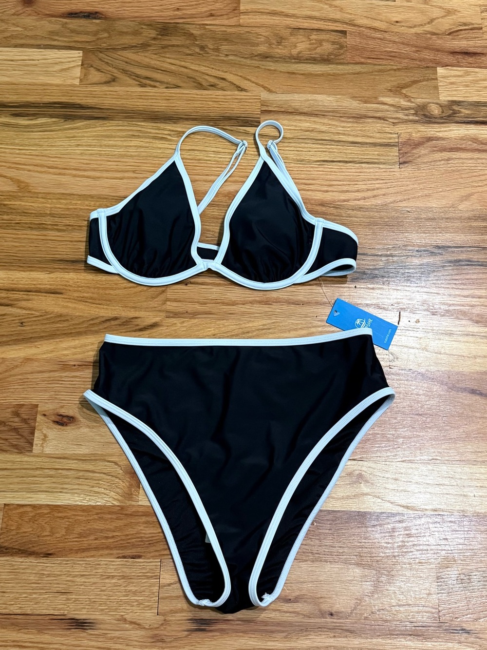 Cupshe Black and White High-Waist Contrast Bikini